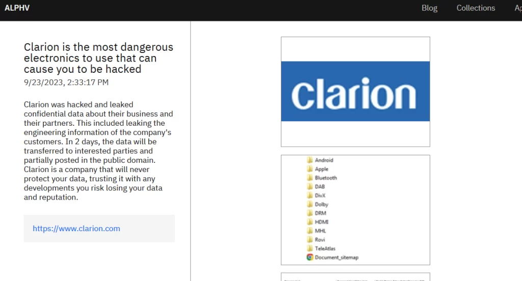 Clarion Hit by Alphv Ransomware Attack